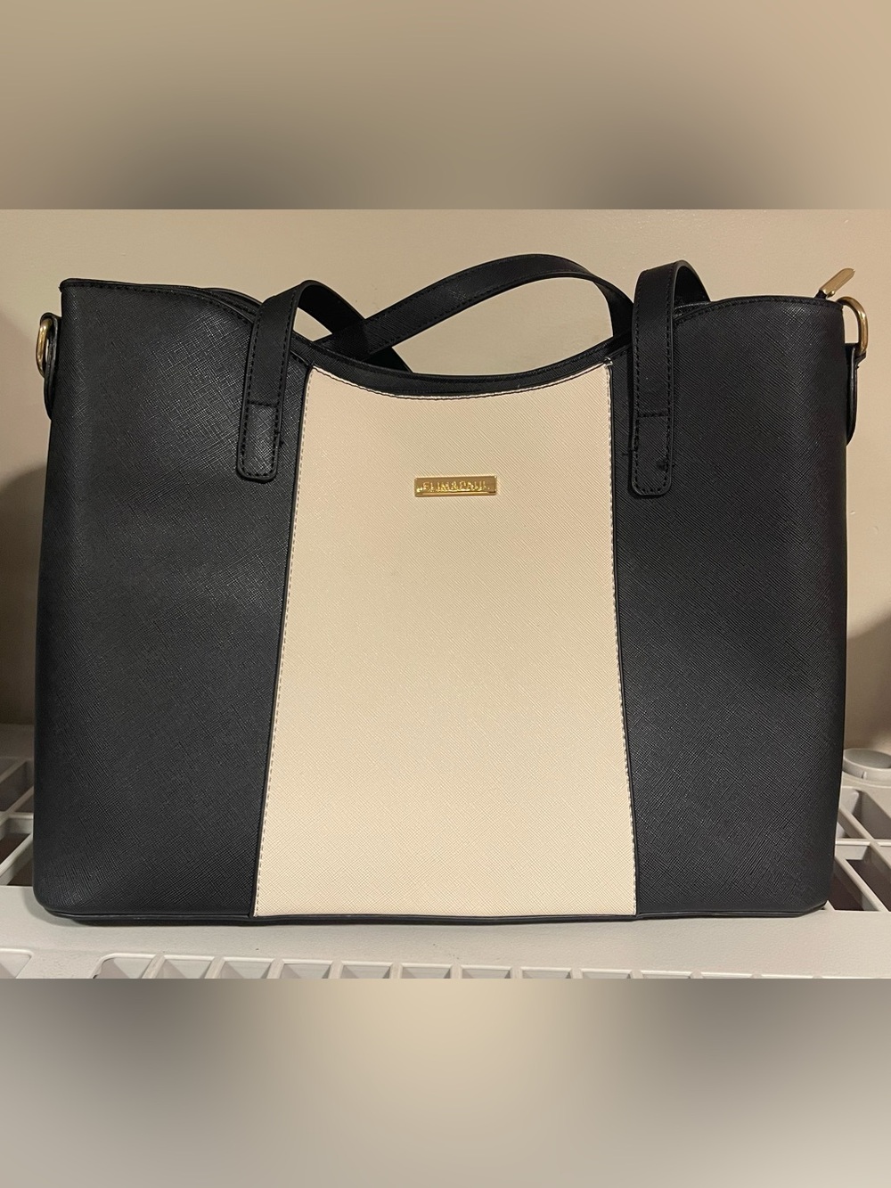 Two-Tone Black and Cream Leather Tote Bag Elim & Paul
